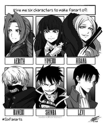 6 character fan arts